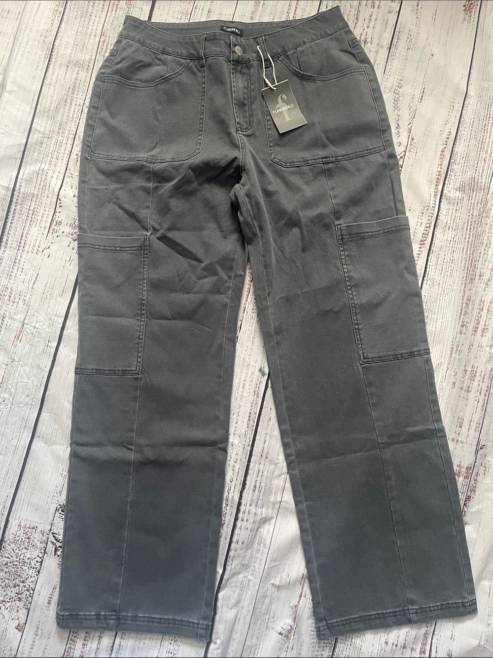 Flamingals High-Waist Utility Pants in Charcoal Gray XL women’s